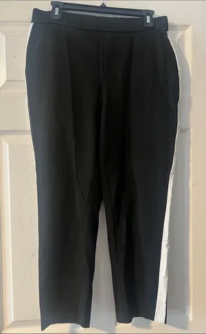 Mango Black Straight-Leg Pants with White Side Stripe thumbnail 1