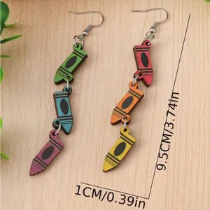 Boho Mismatched Asymmetrical Whimsical Novelty Style‎ Crayon Teacher Earrings thumbnail 8