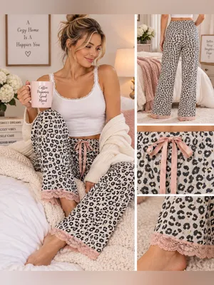 Victoria’s Secret Leopard Print Lace Trim Pajama Lounge Pants Size Small thumbnail 2
