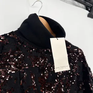 NWT Zara Trafaluc Black w/ Red Sequin Turtleneck Sweater Women's Size‎ Medium thumbnail 4
