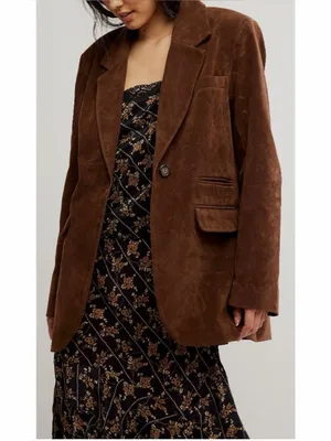 FREE PEOPLE NWT Paper Cut Vegan Suede Blazer / Brown Bear thumbnail 4