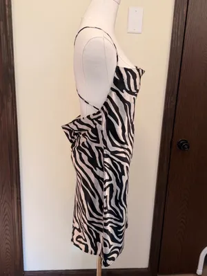 H&M zebra print satin mini open back draped slip dress thumbnail 2