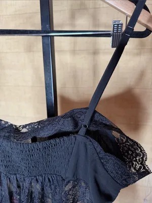 By Anthropologie Sheer Lace Ruffle Cami Top Black Size Medium thumbnail 11