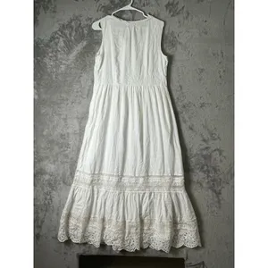 Talbots Pintucked Tiered Hem Cotton Gauze Embroidered Lace Maxi Dress Size 8 New thumbnail 3