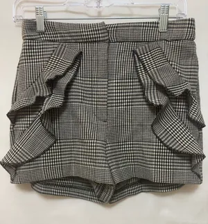 Zara Basic‎ Collection Womens Ruffle Shorts Black/White Print Size Medium thumbnail 1