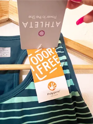 Athleta Neon Stripe Teal Racerback Active Fitted Tank Top thumbnail 7
