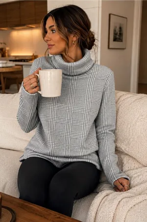 J.Crew Mock Neck Gray Plaid Pullover Sweater Top Women’s‎ Size S thumbnail 1