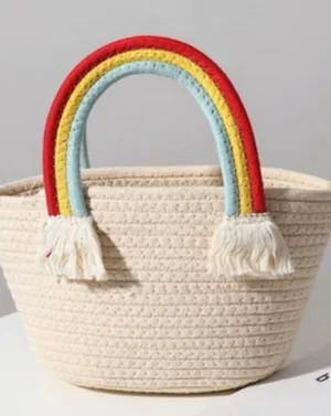 Rainbow Handle Tote Purse White thumbnail 1