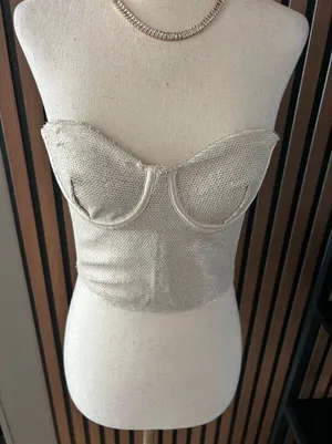 Zara sparkly corset size XS tan off white crop top going out top thumbnail 1