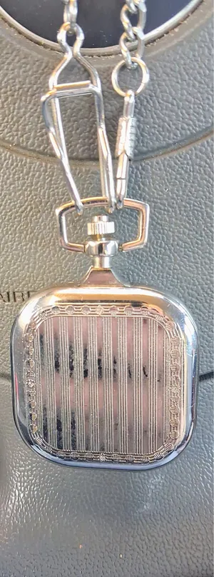 Vintage Q Collection Silver-tone engrave-able pocket watch with chain thumbnail 2