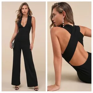 LULUS Thinking Out Loud Backless Black Jumpsuit Criss Cross Open Back Wide Leg S thumbnail 3