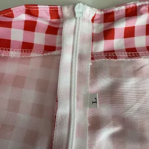 Red Pink Gingham Wide Leg Overall Jumpsuit Women L Button Hem Cottagecore Picnic thumbnail 7
