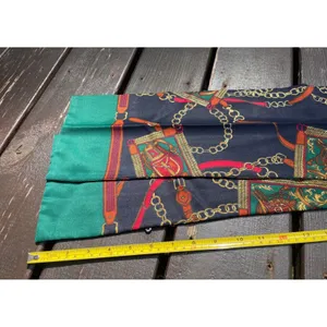 Vintage Equestrian Chain Belt Print Scarf Navy Green Red‎ Gold 60 Inch thumbnail 3