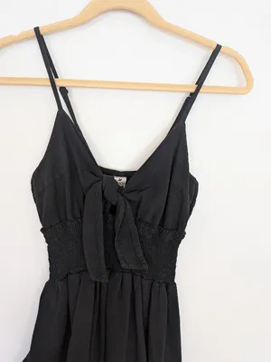 Black Ruffle Tie Front Cut Out Cotton Dress NWT M/L thumbnail 4