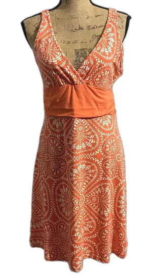 Patagonia Margot Athleisure Dress Orange White‎ Organic Cotton V-Neck Medium thumbnail 1
