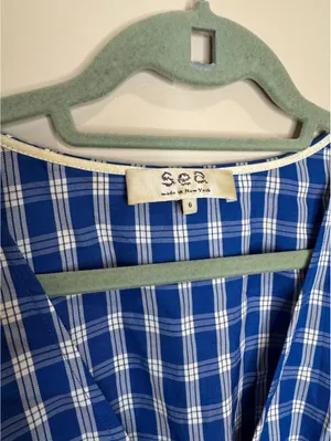 Sea New York Blue Gingham Midi Dress Sz 6 thumbnail 5