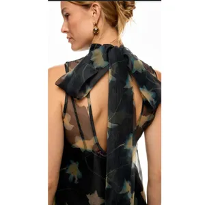 STAUD Black Mesh White Design Overlay Mock Neck Bow Tie Back Albee Gown sz Small thumbnail 6
