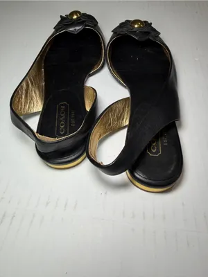 Coach Black Leather Slingback Flats with Floral Stud Accent thumbnail 7