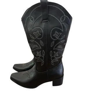 IUV Women’s Size 10 Black Leather Cowboy Cowgirl Boots Embroidered Pointy Toe thumbnail 9
