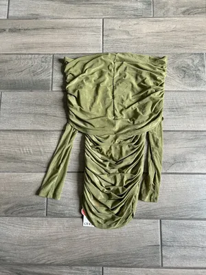 Cider Olive Green Ruched Off-Shoulder Long Sleeve Top thumbnail 4