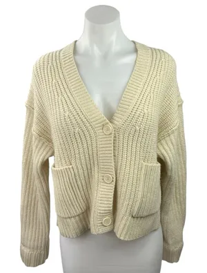 JW Anderson X Uniqlo Cream Wool Blend Waffle Knit Button Crop Cardigan Sweater M thumbnail 1