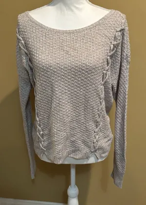 American‎ Eagle Knit Sweater Women's Small Beige Side Lace-Up Textured thumbnail 1