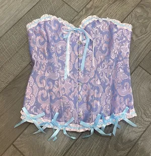 Lacing Corset Satin Floral Boned Body Shaper Bustier Top (Rapunzel Costume) thumbnail 1