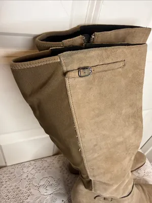 Timberland Knee-High Taupe leather gray tanish Block Heel Boots sz 8.5 thumbnail 6