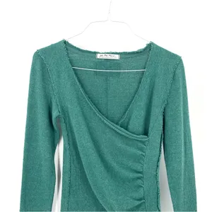 Free People Like A Boss Tee Everglade Long Sleeve Faux Wrap VNeck Top thumbnail 3