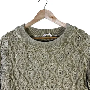 Soft Surroundings Pointelle Open Knit Pullover Sweater Olive Green Boho Size L thumbnail 3
