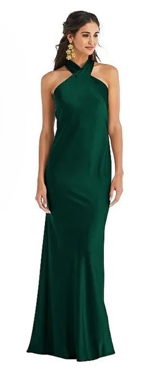 NWT Lovely LB025 twist halter lux charmeuse maxi Dress Evergreen Sz XL $231‎ thumbnail 1