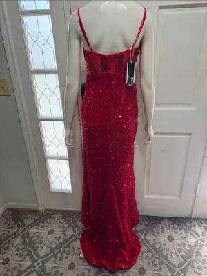 Unbranded Off shoulder Beaded Corset Slit Red Sequin Ruched Evening Gown Sz 6 A thumbnail 9