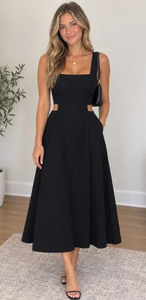 Suno Black Cutout Midi Dress - Classic Women's Dress thumbnail 1