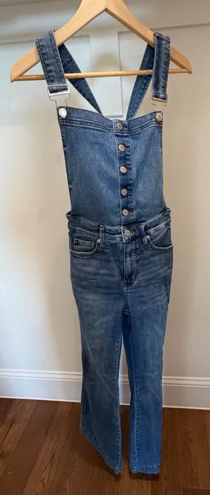 Judy Blue Denim Overalls Small Button Front Flare Leg Stretch Bib Jeans thumbnail 1
