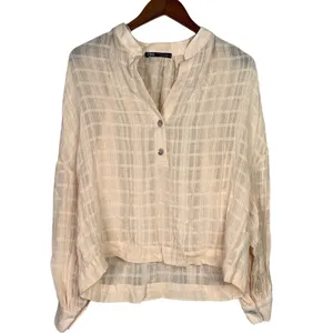 Zara Long Sleeve Oversized Flowing Loose Semi Sheer V Neck Blouse XS Soft Peach thumbnail 12