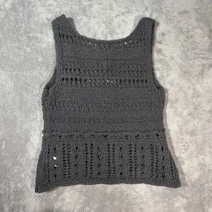Aerie Small Charcoal Gray Crochet Knit Button Front Vest Tank Top Boho NWOT thumbnail 7