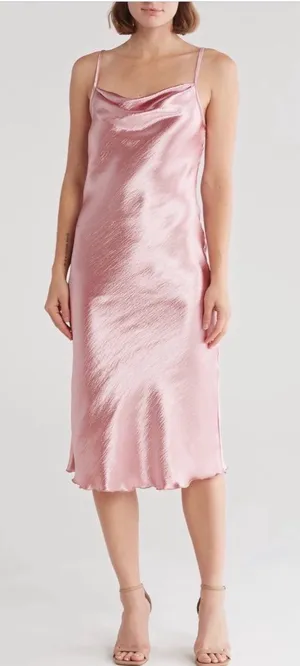 Bebe Dusty Rose Hammered Satin Cowl Neck Midi Slip Dress‎ thumbnail 1