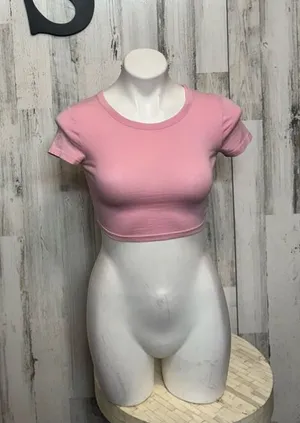 H&M Divided Pink Cropped Short Sleeve Tee Womens Size XS Crew Neck Basic Baby T thumbnail 1