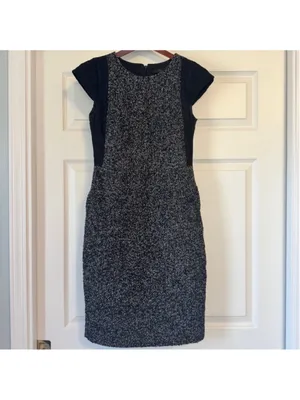 Women's J. Crew Lace and Tweed Wool Sheath Dress Size 0 Black and White thumbnail 2