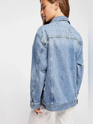 Free People Studded Denim Trucker Jacket $148 MSRP thumbnail 6