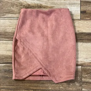 Seek the label pink faux suede mini skirt thumbnail 2