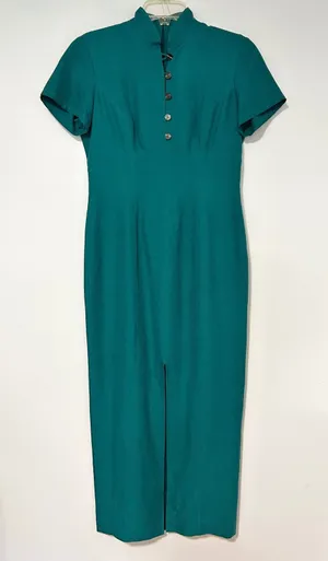 Dana Buchman Silk Teal Green Mandarin Collar Sheath Midi Dress Size 6 32820212 thumbnail 1
