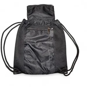 Lululemon Black Drawstring Backpack Gym Sack Lightweight Nylon Bag with Zip Pock thumbnail 3