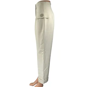 Zara Women's Off White High Waisted Pleated Straight Trouser Dress Pants Size S thumbnail 2