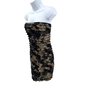 Strapless Tie Dye Mesh Bodycon Midi Dress Ruched Grunge Y2K‎ Gothic 90's Club M thumbnail 3