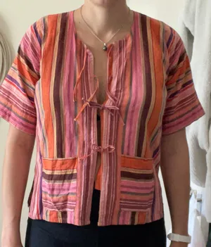 Linen Boho Hippy Tie Shirt Size M thumbnail 1