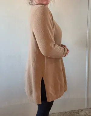 J.Jill Camel Tan Tunic Sweater Large Cotton Silk Wool Blend Side Slit thumbnail 3