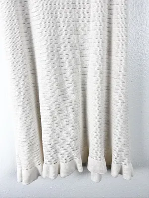 ANTHROPOLOGIE Cream Ruffle Shoulder Straps Hem Trim Dress Size Large Casual Boho thumbnail 8