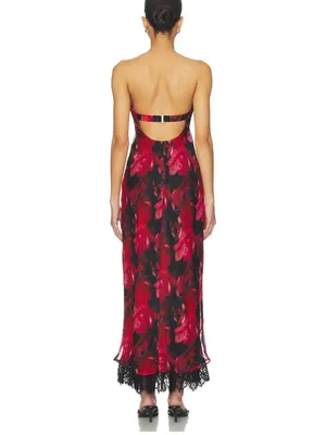 For Love and Lemons Dark Romance Strapless Floral Lace-Hem Maxi Dress thumbnail 7