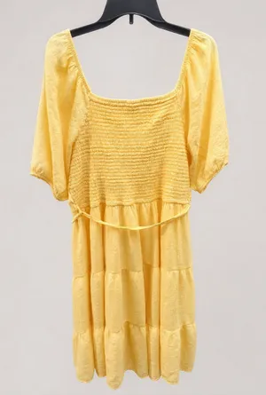 Women’s Plus Size 2X Yellow Square Neck Puff Sleeve Tiered Midi Dress thumbnail 1